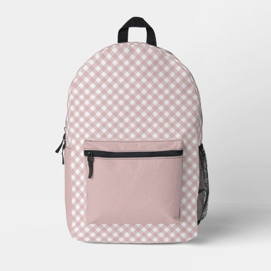 Elegantes, rosa Kariertes Muster Bedruckter Rucksack (Vorderseite)