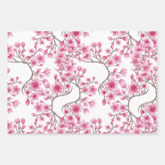 Elegantes rosa Kirschblossom Wasserfarben Geschenkpapier Set (Vorderseite 3)