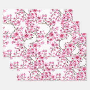 Elegantes rosa Kirschblossom Wasserfarben Geschenkpapier Set