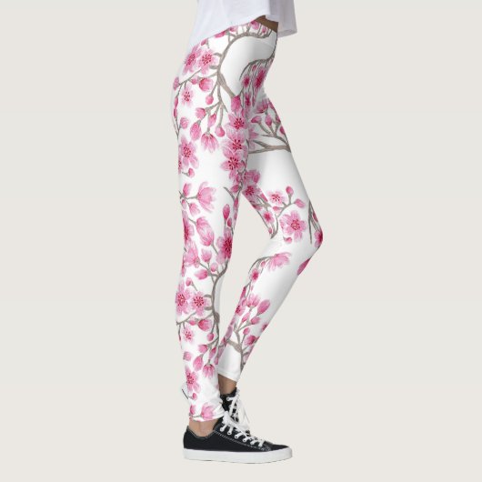 Elegantes rosa Kirschblossom Wasserfarben Leggings (Rechts)