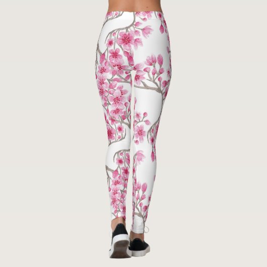 Elegantes rosa Kirschblossom Wasserfarben Leggings (Rückseite)