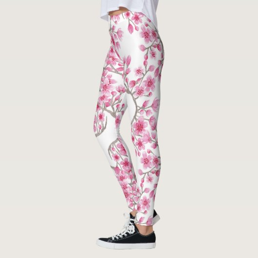 Elegantes rosa Kirschblossom Wasserfarben Leggings (Links)