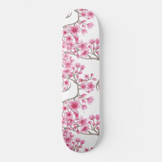 Elegantes rosa Kirschblossom Wasserfarben Skateboard (Vorderseite)