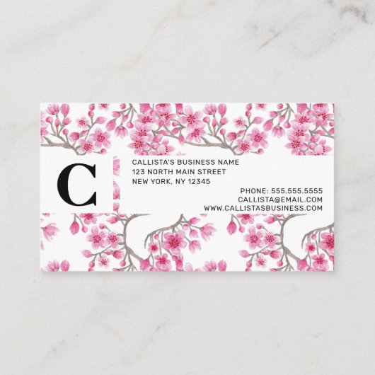 Elegantes rosa Kirschblossom Wasserfarben Visitenkarte (Rückseite)