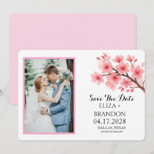 Elegantes rosa Kirschblüten-Blumen-Foto   Save The Date
