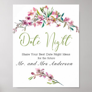 Elegantes rosa Kirschblüten-Date-Night-Schild Poster