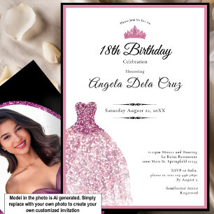 Elegantes rosa Kleid 18. Geburtstagsdebüt Einladung