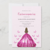 Elegantes rosa Kleid Quinceañera Einladung (Vorderseite)