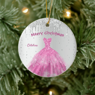 Elegantes rosa Kleid Weihnachten Keramik Ornament