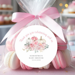 Elegantes Rosa Kleines Kürbismädchen-Baby-Shower  Runder Aufkleber