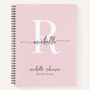 Elegantes Rosa Kochbuch Rezept Monogramm Name Notizblock