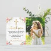 Elegantes rosa Korallenflor 1. Foto der Heiligen K Dankeskarte (Stehend Vorderseite)