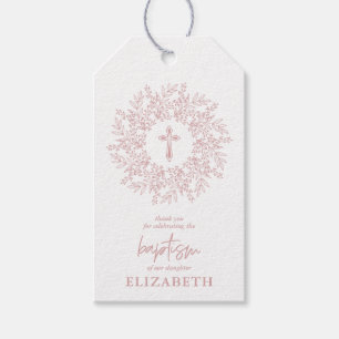 Elegantes rosa Kreuz Mädchen Taufgeschenk Geschenkanhänger