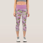 Elegantes rosa Lavender Hydrangea Blumenmuster Capri Leggings (Vorderseite)
