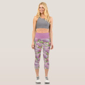 Elegantes rosa Lavender Hydrangea Blumenmuster Capri Leggings (Vorderseite)
