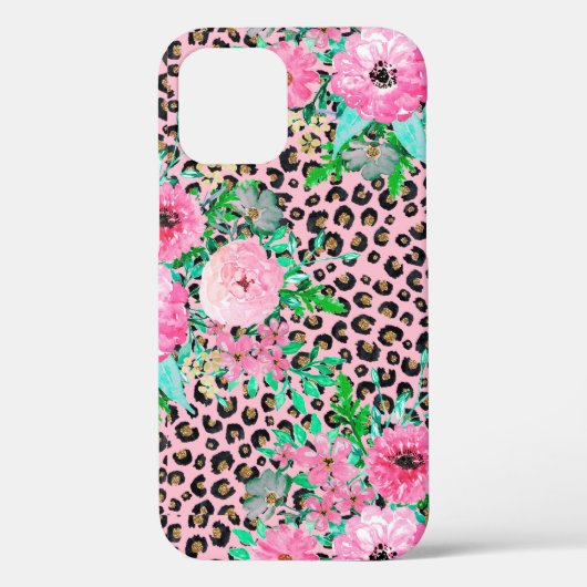 Elegantes rosa Leopard Print und Blumendesign Case-Mate iPhone Hülle (Rückseite)