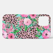 Elegantes rosa Leopard Print und Blumendesign Case-Mate iPhone Hülle (Rückseite (Horizontal))