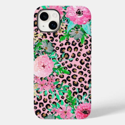 Elegantes rosa Leopard Print und Blumendesign Case-Mate iPhone Hülle (Rückseite)
