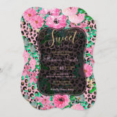 Elegantes rosa Leopard Print und Blumendesign Einladung (Vorne/Hinten)