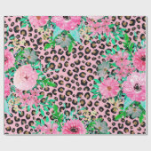 Elegantes rosa Leopard Print und Blumendesign Geschenkpapier (Flach)