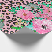Elegantes rosa Leopard Print und Blumendesign Geschenkpapier (Ecke)
