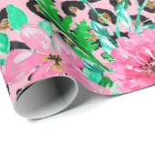 Elegantes rosa Leopard Print und Blumendesign Geschenkpapier (Rolleneckpunkt)