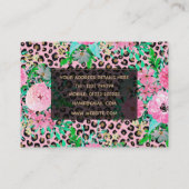 Elegantes rosa Leopard Print und Blumendesign Visitenkarte (Rückseite)