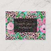 Elegantes rosa Leopard Print und Blumendesign Visitenkarte (Vorderseite)