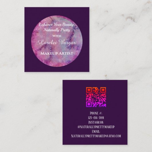 Elegantes rosa Lila Aquarell Quadratische Visitenkarte (Vorne/Hinten)