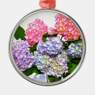 Elegantes rosa lila-blaues Blumengestein Hydrangea Silbernes Ornament
