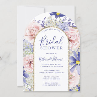 Elegantes Rosa Lila Blumenmoor Brautparty Einladung