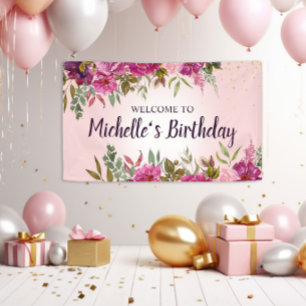 Elegantes Rosa Lila Blumiges Damen Mädchen Geburts Banner