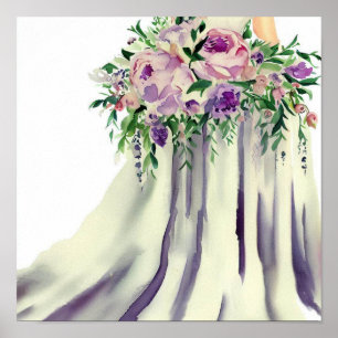 Elegantes Rosa & Lila, Bridal Cascading Bouquet 1, Poster