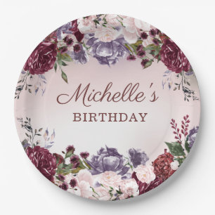 Elegantes Rosa Lila Burgunderrot Geburtstag Pappteller