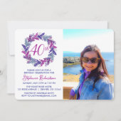 Elegantes Rosa Lila Kraut 40. Geburtstag Party Einladung (Vorderseite)