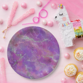 Elegantes rosa, lila und silbernes Marmormuster Pappteller