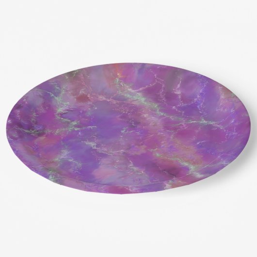 Elegantes rosa, lila und silbernes Marmormuster Pappteller (Schrägansicht)