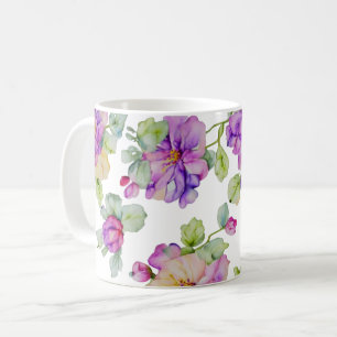 Elegantes rosa lila Wasserfarben-Blumenmuster Kaffeetasse
