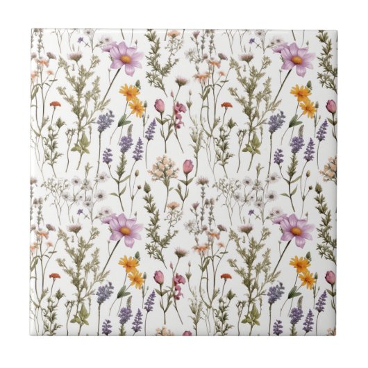 Elegantes rosa-lila-Wildblumenmuster Fliese (Vorderseite)