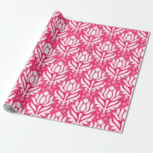 Elegantes rosa Lotus Blume Damask Muster  Geschenkpapier