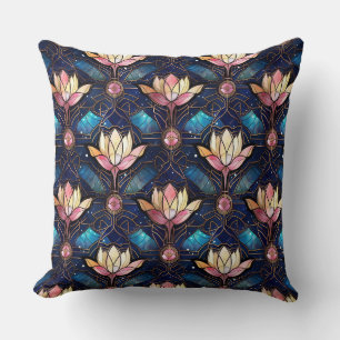 Elegantes rosa Lotus-Faux-Buntglas-Muster Kissen