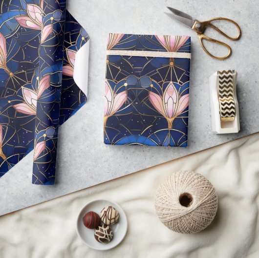 Elegantes rosa Lotus-Imitate Gestaltete Glasmuster Geschenkpapier (Kunsthandwerk)