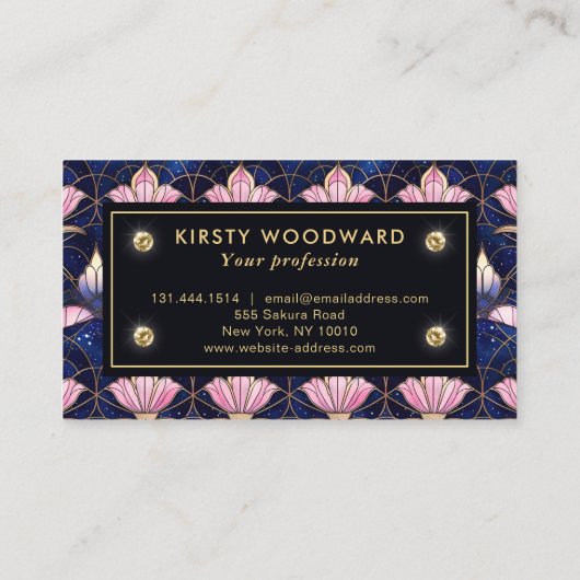 Elegantes rosa Lotus-Imitate Gestaltete Glasmuster Visitenkarte (Rückseite)