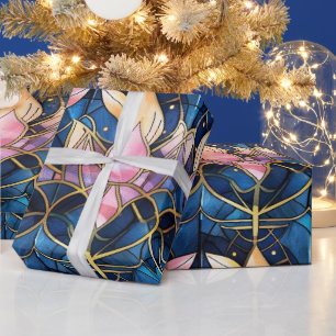 Elegantes rosa Lotus-Unechtes Buntglas-Muster Geschenkpapier