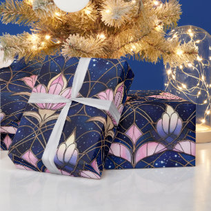 Elegantes rosa Lotus-Unechtes Buntglas-Muster Geschenkpapier