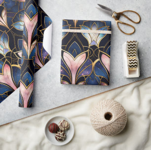 Elegantes rosa Lotus-Unechtes-Buntglas-Muster Geschenkpapier