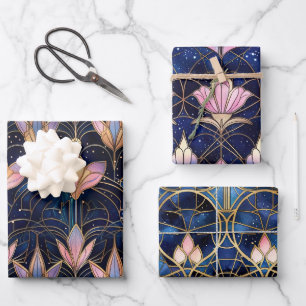 Elegantes rosa Lotus-Unechtes-Buntglas-Muster Geschenkpapier Set