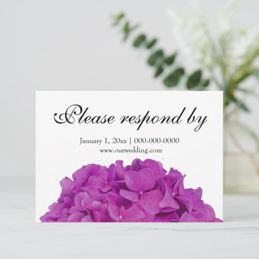 Elegantes rosa Magenta Blumendörfchen Hydrangeas R Save The Date (Stehend Vorderseite)