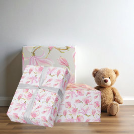 Elegantes rosa Magnolia Blume Muster Wasserfarbe Geschenkpapier