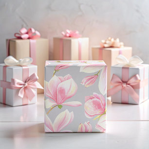 Elegantes rosa Magnolia Blume Muster Wasserfarbe Geschenkpapier